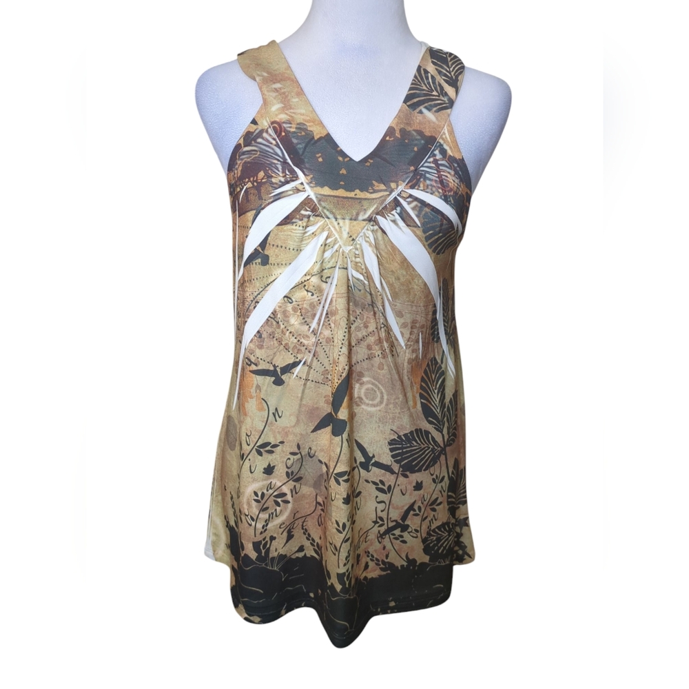 My Collection Size M Floral/Animal Print Sleeveless Top - Brow